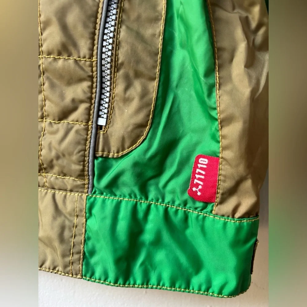 Oilily Kids Jacket Green and Brown Vintage Moto Racing Style Jacket w Patches